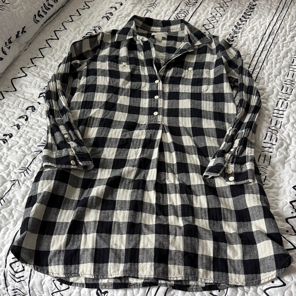 Plaid Long Sleeve Dress - Black and White